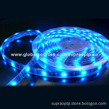 Blue Color Flexible LED Strip, 30 Pieces of 3528 SMD LEDs/Meter, Waterproof, 120 Degrees Beam Angle